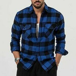 Férfi Ing Flannel ing Overshirt Sárga Medence Hosszú ujj Kockás Tél Tavasz Ősz Szabadtéri Utca Ruházat Lightinthebox kép