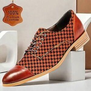 férfi prémium marhabőr oxford cipők houndstooth mintával - vintage ruha cipő hivatalos eseményekre Lightinthebox kép