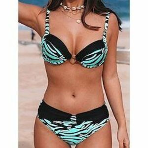 Női Fürdőruha Bikini 2 darab Fürdőruha Nyitott hátú Magas derék Vékony Zebra minta V-alakú Szabadság Strandruházat Fürdőruhák Lightinthebox kép