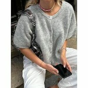 Női Pulóver Kardigán Terített nyak Kötött Gomb Crewneck Túlméretezett Csepp Vállal Tavasz Ősz Iskola Otthon Munka Divat Napi Stílusos Féhosszú Tömör szín Fehér Sárga Lightinthebox kép