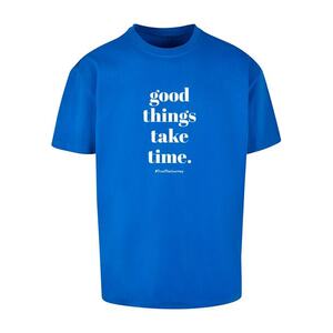 Merchcode Póló 'Good Things Take Time' kobaltkék / fehér kép