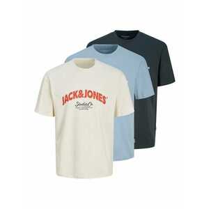 JACK & JONES Póló 'BRONX ARCH' tengerészkék / galambkék / greige / piros kép