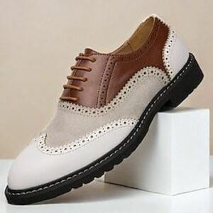 férfi kéttónusú wingtip brogue oxford cipő - valódi bőr és velúr dizájn, vintage formális lábbeli esküvőkre és üzleti öltözék Lightinthebox kép