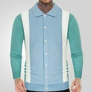 Férfi Button Up Polos Golfing Hétköznapi Sport Hajtóka Hosszú ujj Divat Alap Színes Kollázs Gombok Tavasz Ősz Fekete Medence Button Up Polos Lightinthebox kép