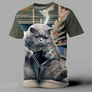 Férfi Cica Vicces Póló Rövid ujjú póló 3D nyomtatás Terített nyak Ing Túlzott Dizájn Parti Szabadság Szürke Nyár Tavasz Ruházat S M L XL XXL XXXL Lightinthebox kép