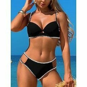 Női Fürdőruha Bikini 2 darab Merész Fürdőruha Nyitott hátú Vékony Szabadság Strandruházat Tömör szín V-alakú Ujjatlan Fürdőruhák Lightinthebox kép