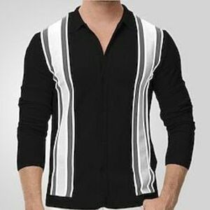 Férfi Button Up Polos Golfing Hétköznapi Sport Hajtóka Hosszú ujj Divat Alap Színes Csík Kollázs Gombok Tavasz Ősz Fekete Sárgabarack Button Up Polos Lightinthebox kép