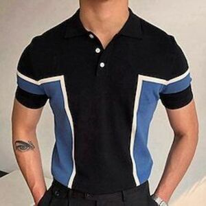 Férfi Button Up Polos Golfing Hétköznapi Sport Hajtóka Rövid ujjú Divat Alap Színes Kollázs Gombok Nyár Fekete Button Up Polos Lightinthebox kép