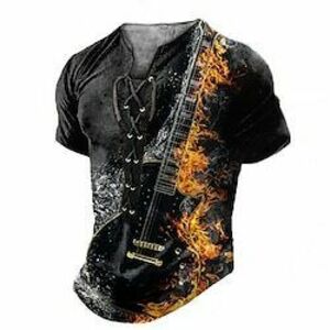 Férfi Grafika Gitár Pólók Rövid ujjú póló 3D nyomtatás Ing Divat Alkalmi Kényelmes Napi Sport Alkalmi Fekete Sárga Kék Nyár Ruházat S M L XL 2XL 3XL Lightinthebox kép