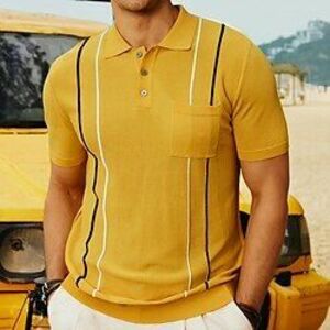 Férfi Button Up Polos Golfing Hétköznapi Sport Hajtóka Rövid ujjú Divat Alap Színes Kollázs Gombok Nyár Fekete Sárga Lóhere Button Up Polos Lightinthebox kép