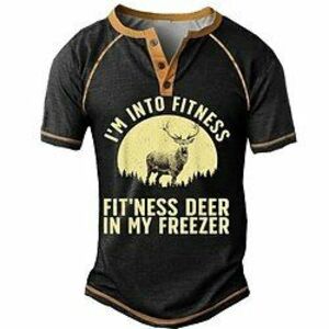 Férfi Grafika Szöveg Szarvas I'M INTO FITNESS Henley ing Pólók Rövid ujjú Divat Dizájn Szabadtéri Hétköznapi Napi Nyár Fekete Katonai zöld Sötétkék Henley Henley póló Lightinthebox kép