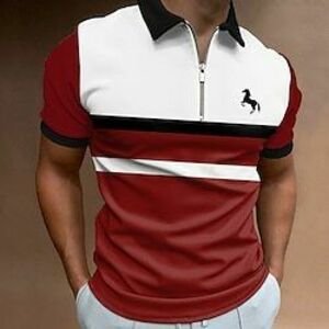 Férfi Csíkos Cipzáras pólóingek Golfing Rövid ujjú Pólóingek Galléros ingek Üzleti alkalmi Munkaruha Ünnepi viselet Fesztivál viselet 3D nyomtatás Quarter Zip Polo Rubin Lightinthebox kép