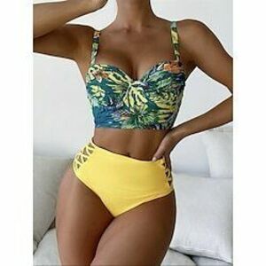 Női Fürdőruha Bikini 2 darab Merész Fürdőruha Nyitott hátú Vékony Szabadság Strandruházat Grafika V-alakú Ujjatlan Fürdőruhák Lightinthebox kép