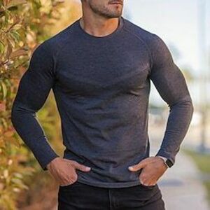 Férfi Póló Tömör szín Kerek nyakkivágás Szabályos Sport Fitnesz Hosszú ujj Gyors szárítás Crewneck Ruházat Poliészter Klasszikus stílus Lightinthebox kép