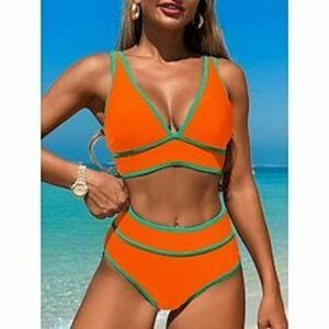 Női Fürdőruha Bikini 2 darab Bugyik Fürdőruha Nyitott hátú Vékony Szabadság Strandruházat Tömör szín V-alakú Ujjatlan Fürdőruhák Lightinthebox kép