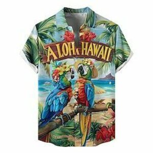 Férfi Madár Papagáj Virágos növények Hawaii ing Aloha ing Rövid ujjú Hawaii Üdülő Vakáció Szabadság Strandruházat Nyár Tavasz Térfogatcsökkenés Begombol Medence Lightinthebox kép