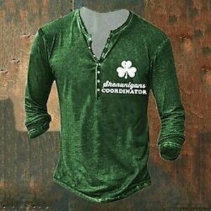 St. Patrick's Day férfi henley ing póló grafika st. Patrick's Day lóhere Henley ruházat ruházat 3D nyomtatás szabadtéri alkalmi hosszú ujjú, legombolt nyomtatás divattervező Lightinthebox kép