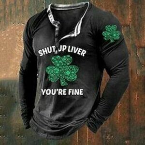 St. Patrick's Day férfi henley ing póló grafikus lóhere Henley ruházati ruházat 3D print napi St. Patrick's Day hosszú ujjú legombolható print divattervező Lightinthebox kép