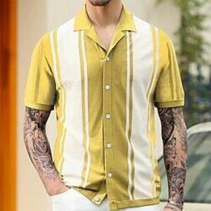 Férfi Button Up Polos Golfing Hétköznapi Sport Hajtóka Rövid ujjú Divat Alap Színes Kollázs Gombok Nyár Sárga Barna Lóhere Button Up Polos Lightinthebox kép