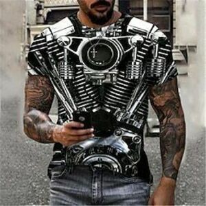 Férfi Gép Motocikl Póló Rövid ujjú póló 3D nyomtatás Kerek Ing Sportok Divat Dizájn Szabadtéri Utca Hétköznapi Fekete Rubin Medence Nyár Ruházat S M L XL XXL XXXL 4XL Lightinthebox kép