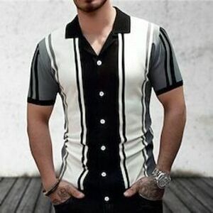 Férfi Button Up Polos Golfing Hétköznapi Sport Hajtóka Rövid ujjú Divat Alap Színes Csík Kollázs Gombok Nyár Fekete Button Up Polos Lightinthebox kép