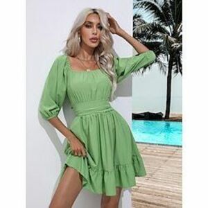 Női Szabályos Boho elegáns ruhák A vonalú ruha Csehország Stílusos Klasszikus Valentin nap Sima Mini ruha Ujjatlan Lámpás hüvely Szögletes Fodrozott Előírásos öltözék Vakáció Parti Napi Fekete Fehér Lightinthebox kép