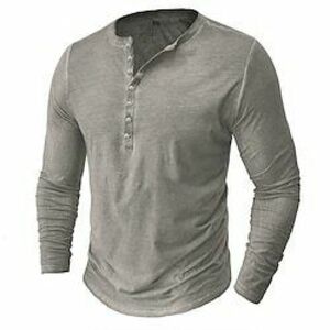 Férfi Henley ing Tee Top Hosszú ujjú ing Hosszú ujj Sima Szüret Divat Alap Begombol Henley Vakáció Utca Alkalmi Nyár Stétszürke Medence Világos szürke Henley póló Lightinthebox kép