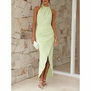 Női Party ruha Bodycon Elegáns Előírásos Sima Maxiruha Ujjatlan Terített nyak Szakadt comb Normál Parti Esküvői vendég Eljegyzés Fekete Lóhere Nyár Tavasz Ősz Lightinthebox kép