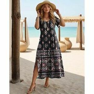 Női Szabályos Fekete ruha Hosszú ujjú Boho ruha Elegáns Szüret Virágos Grafika Maxiruha Rövid ujjú Pillangó Terített nyak Nyomtatott Szakadt comb Normál SelymesDressesVakáció Tengerpart Fekete Tavasz Lightinthebox kép