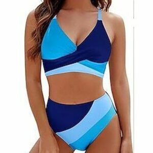 Női Fürdőruha Bikini 2 darab Merész Fürdőruha Nyitott hátú Magas derék Vékony Szabadság Strandruházat Színes V-alakú Ujjatlan Fürdőruhák Lightinthebox kép