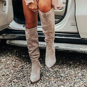 Női Csizmák Slouchy Boots Extra méret Sarkú csizma Szabadtéri Napi Tömör szín Térdig érő csizmák Tél Lapos Kerek orrú Alkalmi Kényelmes minimalizmus Műbőr Cipzár Fekete Piros Barna Lightinthebox kép