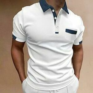 Férfi Button Up Polos POLO trikó Hétköznapi Szabadság Hajtóka Klasszikus Rövid ujjú Divat Alap Színes Gomb Nyár Normál Haditengerészet Fekete Fehér Medence Bézs Szürke Button Up Polos Lightinthebox kép