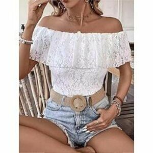 Női Wrap Crop Top Hawaii Crop Tops Rövid ujjú Aszimmetrikus Csipke Fehér Nyár Tavasz Lightinthebox kép