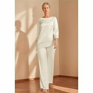 jumpsuit / nadrágkosztüm a menyasszony anyja ruha elegáns egyszerű minimalista csónaknyak padlóhosszú szatén 3/4 hosszú ujjú pakolás mellékelve egyszínű 2025 Lightinthebox kép