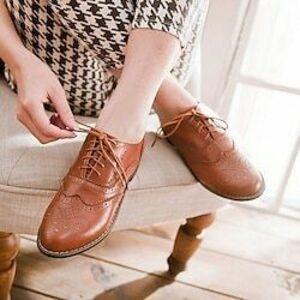 női klasszikus brogue oxford cipő - barna fűzős szárnyvégű műbőr cipő a vintage ihletésű alkalmi és formális viselethez Lightinthebox kép