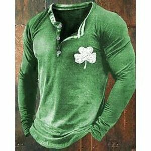 Férfi Szent Patrik napi póló St Patrick Day ingek Póló Henley ing Tee Top Lóhere Henley Vakáció Alkalmi / Napi Hosszú ujj Nyomtatott Ruházat Poliészter Divat Dizájn Alap Lightinthebox kép