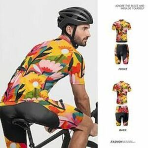 Férfi Keréspáros dzsörzé nadrággal Rövid ujjú Hegyi biciklizés Országúti biciklizés Fekete Sárga Arcpír rózsaszín Virágos / Botanikus Bicikli Spandex Sport Virágos / Botanikus Ruházat Lightinthebox kép