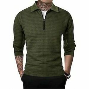 Férfi Gofris pólóingek Quarter Zip Polo Napi Szabadság Negyed irányítószám Hosszú ujj Divat Modern Sima Tavasz Ősz Normál Fekete Fehér Bor Sötétkék Khakizöld Katonai zöld Gofris pólóingek Lightinthebox kép