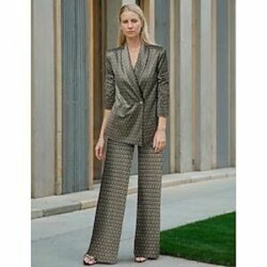 jumpsuit / nadrágkosztüm a menyasszony anyja ruha elegáns vintage blézer öltöny laza szabás kendő hajtóka földig érő szatén hosszú ujj geometrikus mintával 2025 Lightinthebox kép