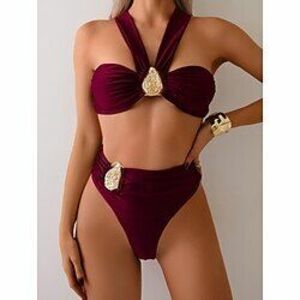 Női Fürdőruha Bikini 2 darab Bugyik Fürdőruha Nyitott hátú Vékony Szabadság Strandruházat Tömör szín Kötőfék nyaka Ujjatlan Fürdőruhák Lightinthebox kép