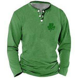 Férfi Szent Patrik napi póló St Patrick Day ingek Póló Henley ing Tee Top Lóhere Henley Vakáció Alkalmi Hosszú ujj Gombok Ruházat Poliészter Divat Dizájn Alap Lightinthebox kép