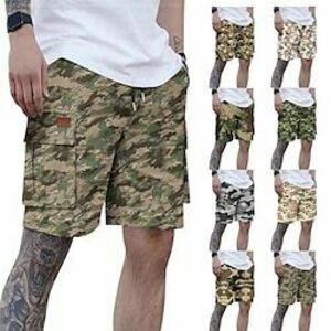 Férfi Rövidnadrágok Camo Shorts Nyári rövidnadrág Zsinór Rugalmas derék Többzsebes Álcázás Mokaszinok Viselhető Térdhossz Szabadtéri Sport Napi Divat Alkalmi Fehér Világoszöld Lightinthebox kép