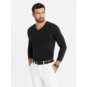 Ombre Clothing Divatos fekete, hosszú ujjú V-nyakú póló logóval V1 LSBC-0123 kép