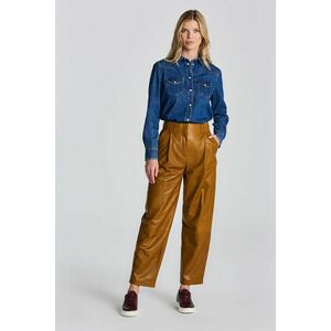 NADRÁG GANT D1. PLEATED LEATHER PANTS COGNAC kép