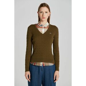 PULÓVER GANT STRETCH COTTON CABLE V-NECK DARK CACTUS kép