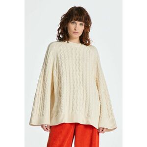 PULÓVER GANT OVERSIZED CABLE KNIT C-NECK CREAM kép