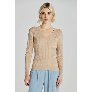 PULÓVER GANT STRETCH COTTON CABLE V-NECK DRY SAND kép