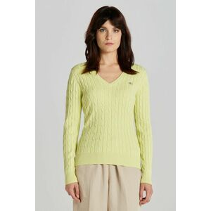 PULÓVER GANT STRETCH COTTON CABLE V-NECK PASTEL LIME kép