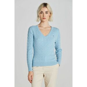 PULÓVER GANT STRETCH COTTON CABLE V-NECK DOVE BLUE kép