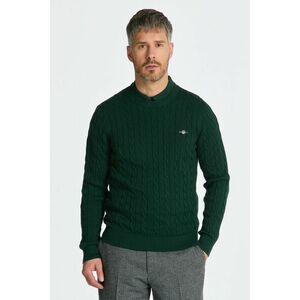 PULÓVER GANT COTTON CABLE C-NECK TARTAN GREEN kép